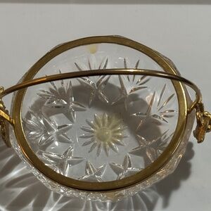 GRAM FLORENCE Italy Crystal Bowl w/ Grapes Handle Gold Tone Home Decoration